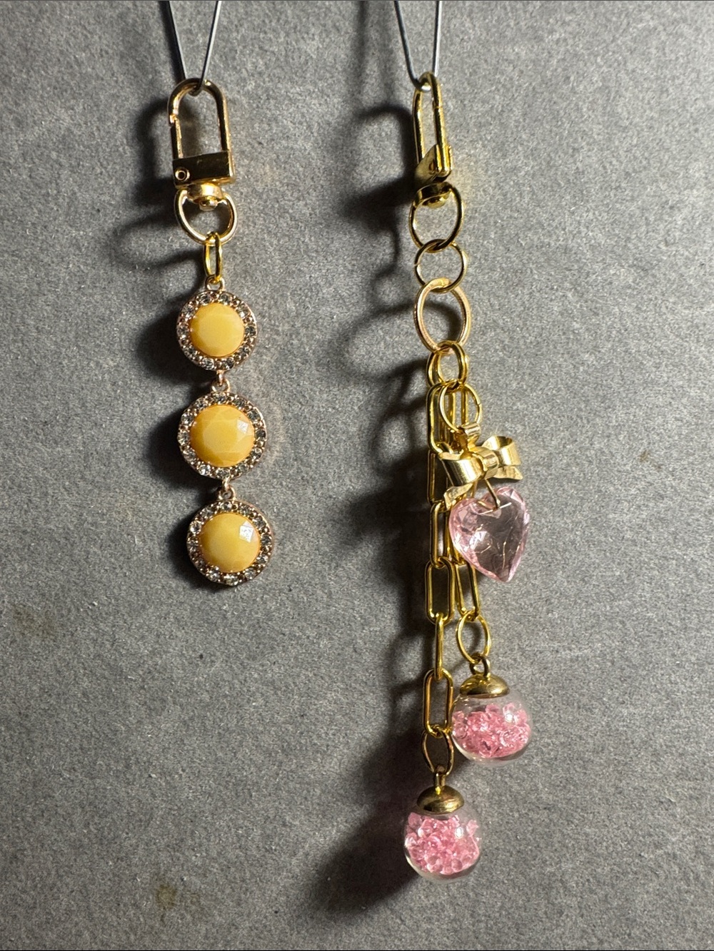 Gold-Tone Drop Earrings with Yellow Cabochons & Pink Crystal Charms
